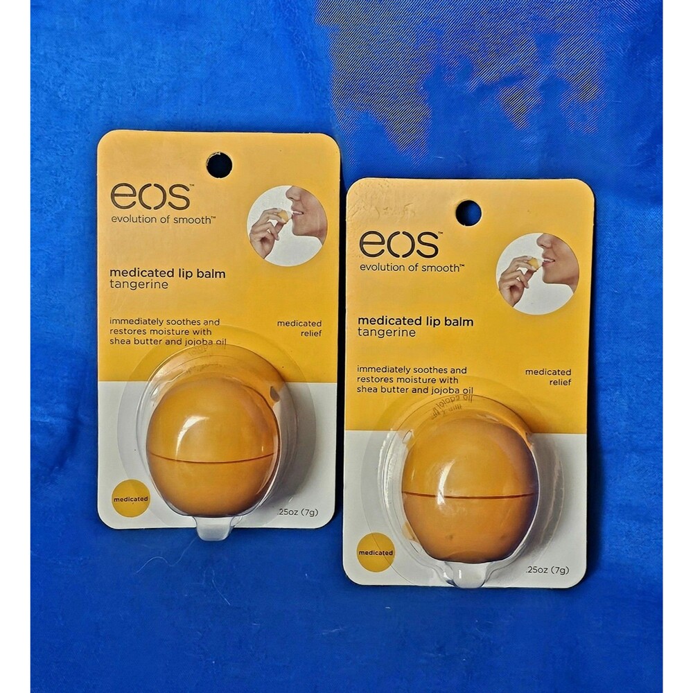 (2) NEW eos Evolution Of Smooth Tangerine Medicated Relief Lip Balm